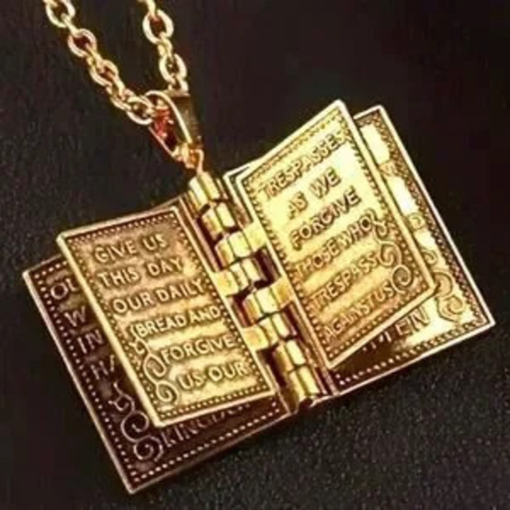 Gold Holy Bible Necklace Lords Prayer Christian Jesus Jewelry Birthday Gift NEW